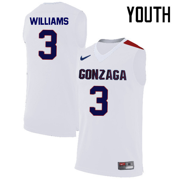 Youth #3 Johnathan Williams Gonzaga Bulldogs College Basketball Jerseys-White - Click Image to Close